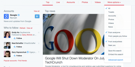 Twitter: nouvelle interface de recherche et suppression de découvrir