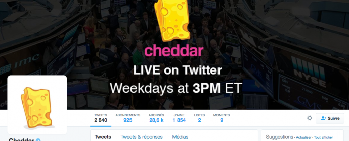 Cheddar diffuse une quotidienne tech et startup en direct exclusive sur Twitter