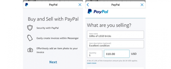 Les vendeurs peuvent facturer les acheteurs via PayPal et Messenger