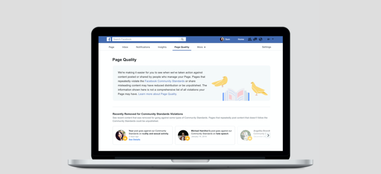 Facebook ajoute un onglet Qualité aux Pages et supprime par anticipation certaines Pages