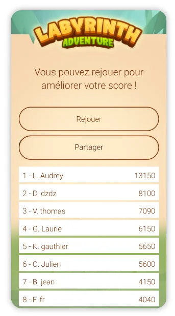 labyrinthe jeu concours mobile classement